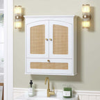 Spirich Bathroom Cabinet Wall Mount, Medicine Cabinet for Bathroom, Over The Toilet Storage Cabinet with Rattan Doors and Tilt-Out Cube