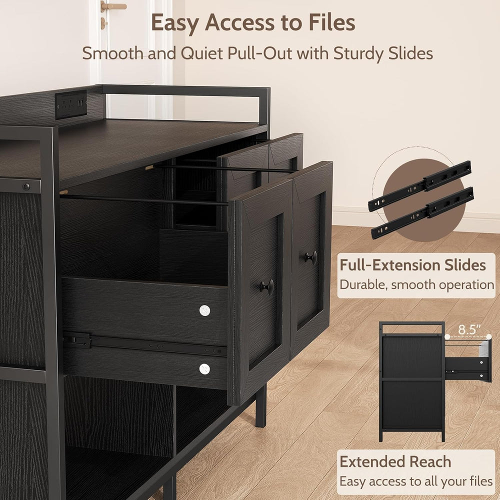 Filing Cabinet for Home Office, 43" Wood File Cabinet with Power Outlet,...