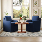 Upholstered Dining Chairs,Modern Rolling Linen Dining Chairs with Casters,Swivel Armchair with Storage for Reading Room,Kitchen,Dining Room(Blue)