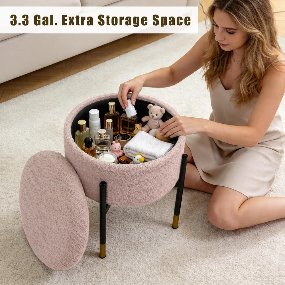 Round Ottoman with Storage, Soft Velvet Vanity Stool, Ottoman Coffee Table wi...