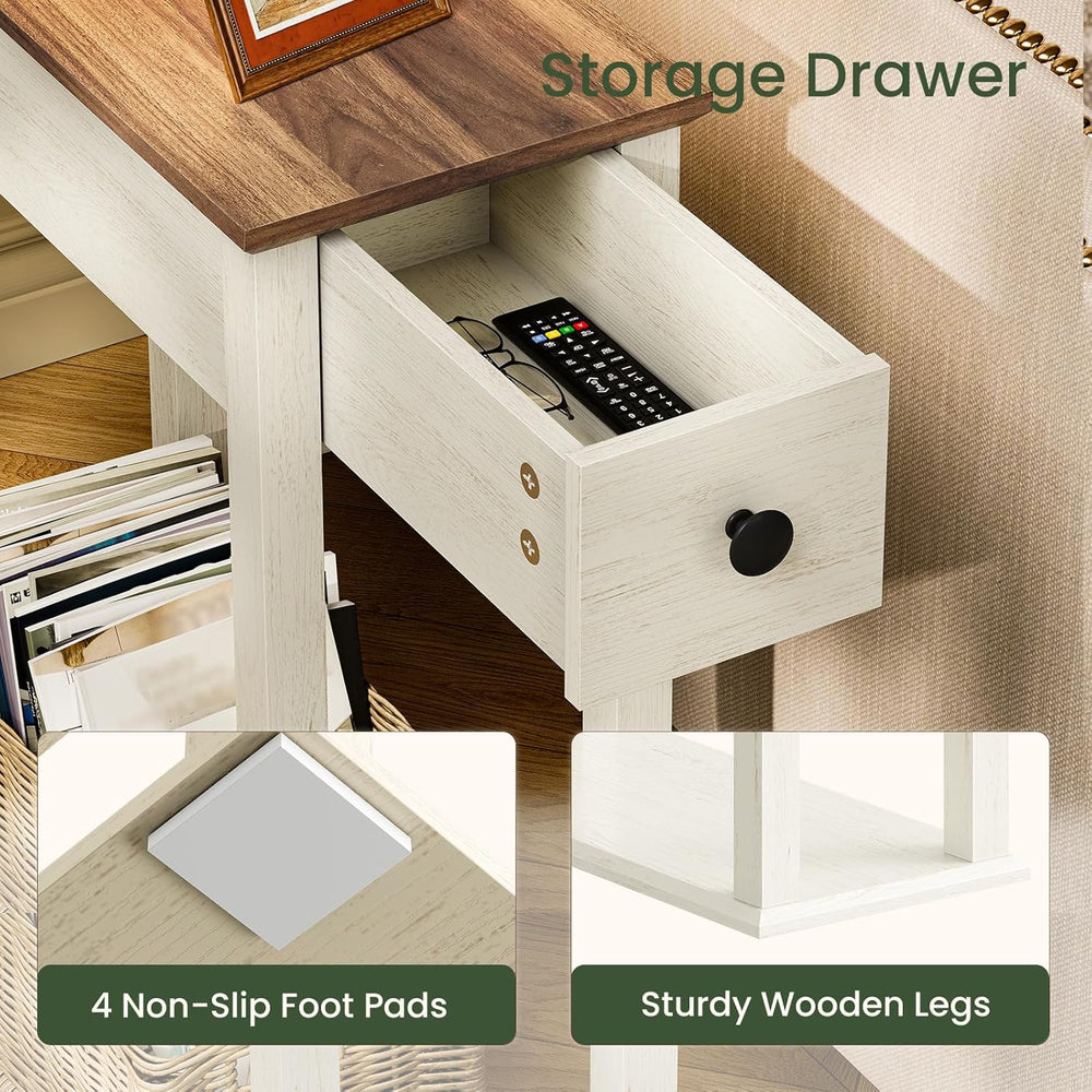 CHOEZON Farmhouse End Table, 2-Tier Narrow Side Table with Drawer, Wooden Nig...