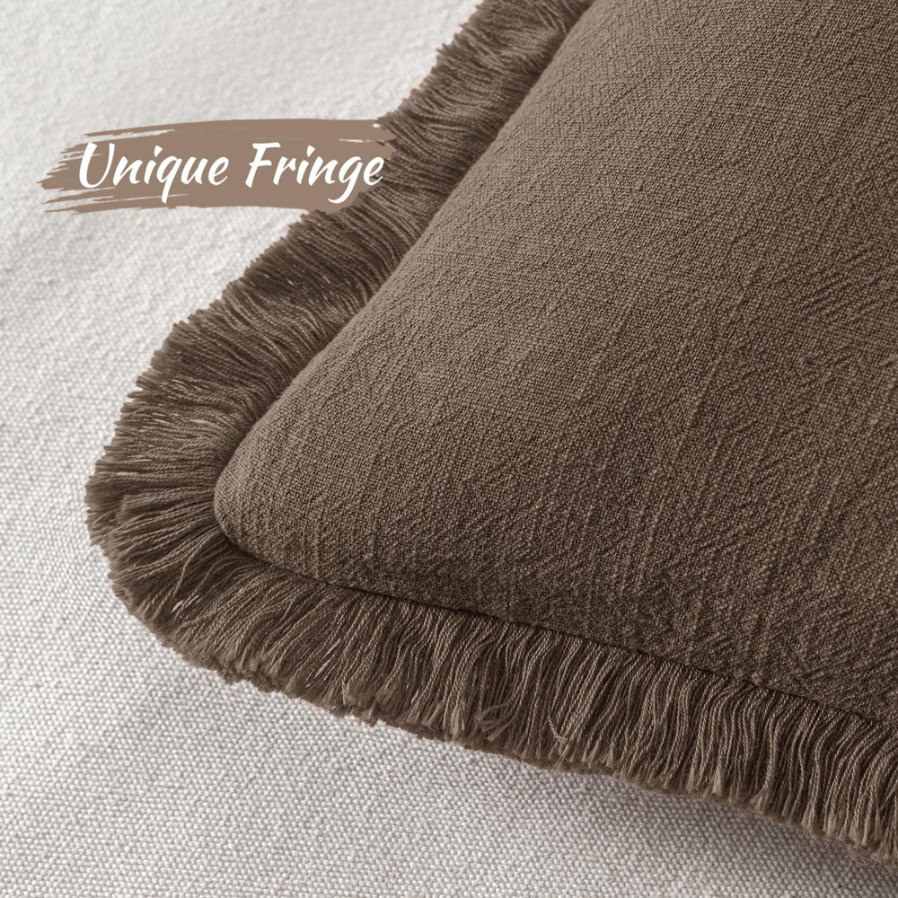 MIULEE Linen Fringe Decorative Fall Pillow Covers Chocolate Brown 20x20