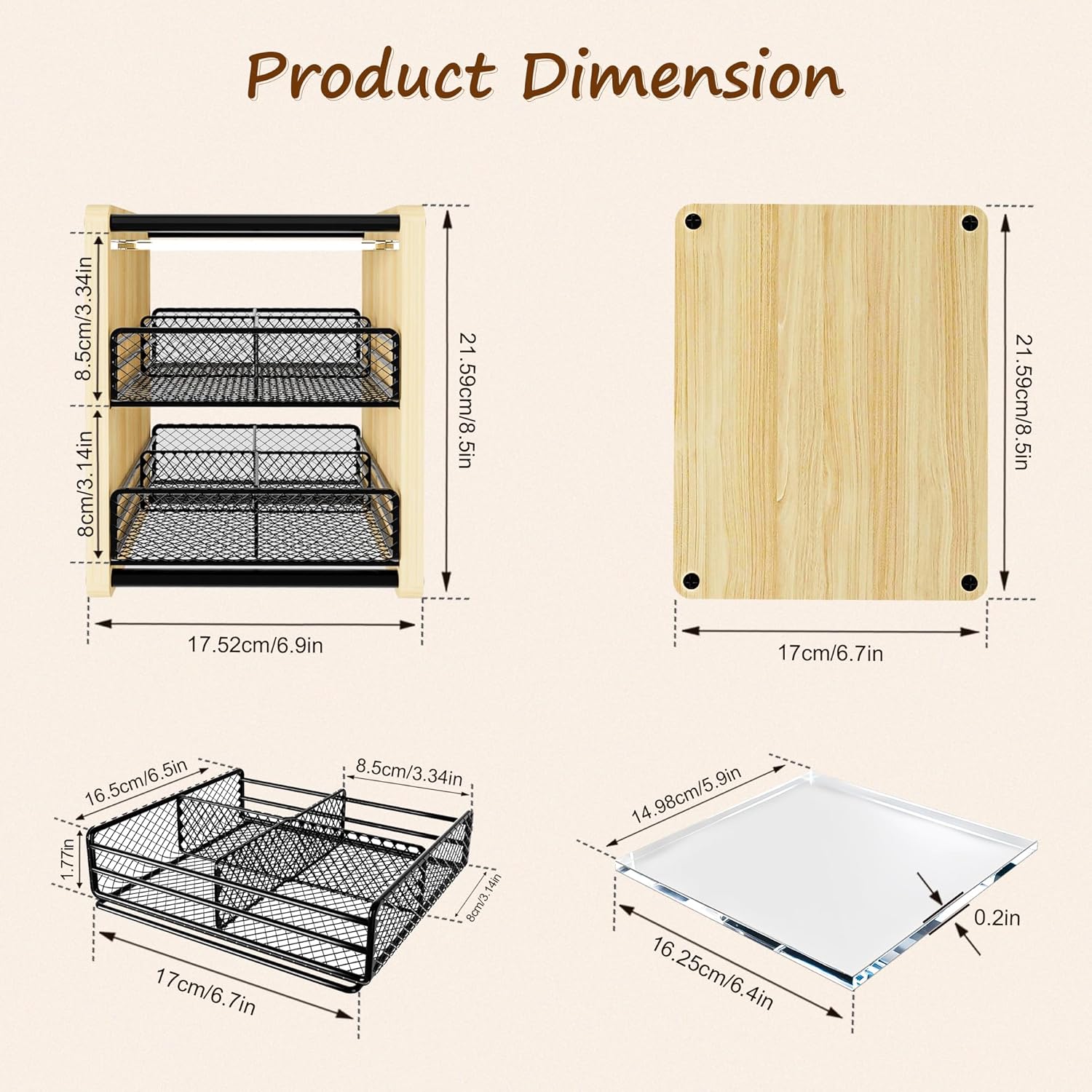 Tea Bag Organizer, Tea Organizer and Storage with Drawers, Tea Box for Tea Bags, Wooden Tea Bag Holder for Kitchen, Countertop, Office, Tea Station (Natural Wood)