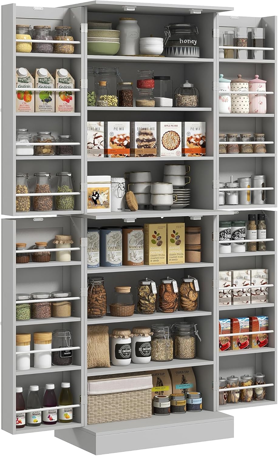 HOMCOM 65" Kitchen Pantry Storage Cabinet 16 Door Shelves Gray | Freesta...