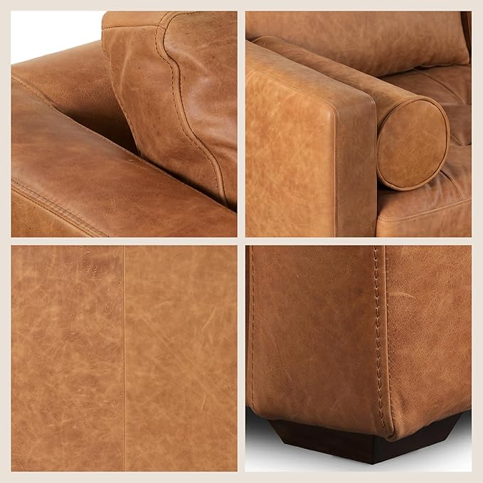 POLY & BARK Napa 82" Pull-Out Convertible Sleeper Sofa in Full-Grain Pure-Aniline Italian Leather, Cognac Tan