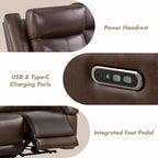 Watson & Whitely Genuine Leather Wall Hugger Power Recliner Loveseat, Brown | 2 Seater Reclining Sofa, Adjustable Power Headrests, USB & Type-C Charging Ports, Dual Recliners, Living Room & RV