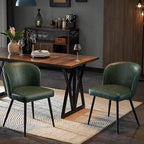 Dining Chairs Set of 2, Upholstered Kitchen Chairs with Faux Leather Cushion Seat and Metal Legs, Mid Century Modern Dining Room Chair for Kitchen, Living Room, Easy Assembly, Green