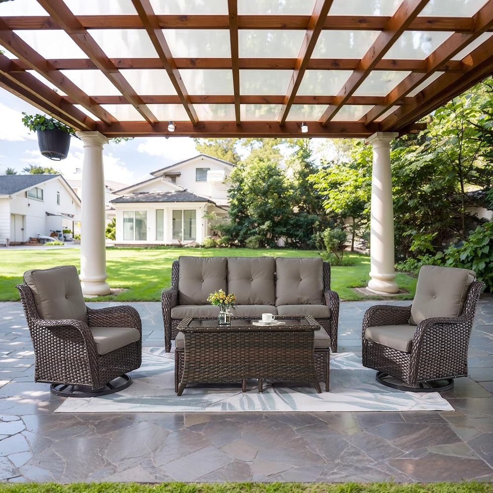 Belord Wicker Outdoor Furniture Patio Furniture Set - 6 Piece Patio Conversat...