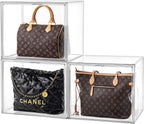 HBlife 3 Pack Purse Storage Organizer for Closet, X-Large Clear Stackable Handbag Display Case Box with Magnetic Door for Collectibles, Cosmetics, Women Heels and Toys