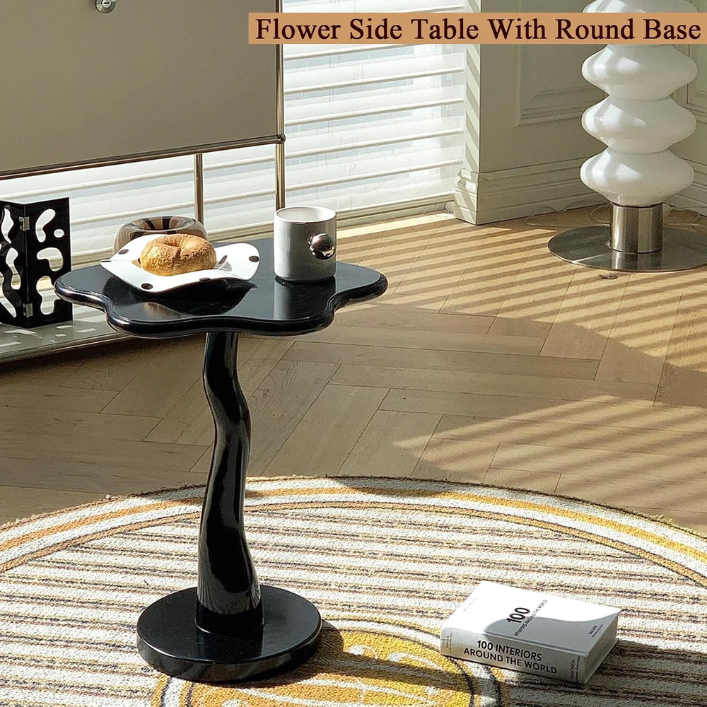 Flower Side Table with Round Base,Wooden Sofa Coffee Table for Living Room Be...