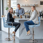 Yaheetech Bar Stools Set of 4, PU Leather Adjustable Swivel Barstools, Hydraulic Kitchen Counter Height Chairs with Armrest and Back for Kitchen, Dining Room, Blue