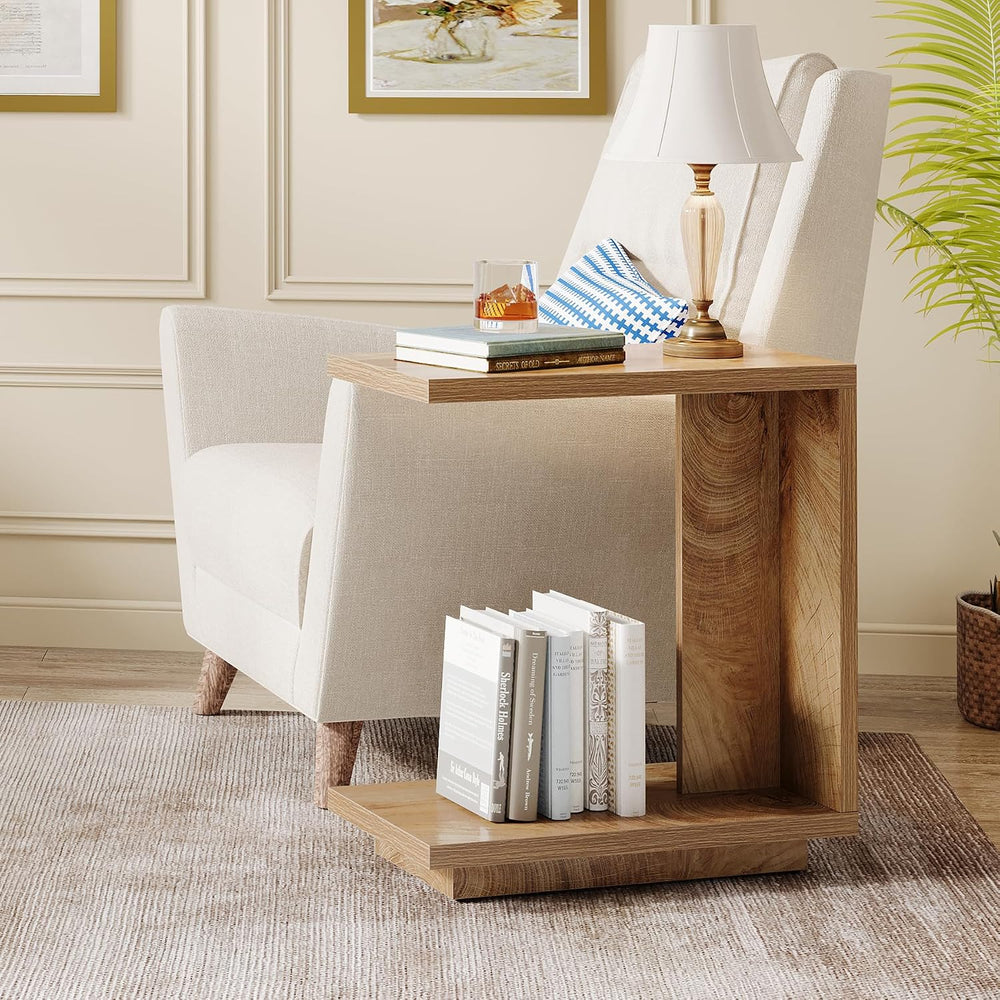 Tribesigns C-Shaped Side Table for Couch, 2-Tier C Table with Sturdy Pedestal...