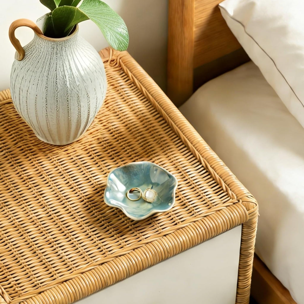 Mecaikru Ceramic Ring Dish, 4 in Jewelry Tray with Kiln Glaze Catchall Bowl | Mixed silhouettes give each color its own look while keeping earrings, necklaces, bracelets and keys easy to see and reach.