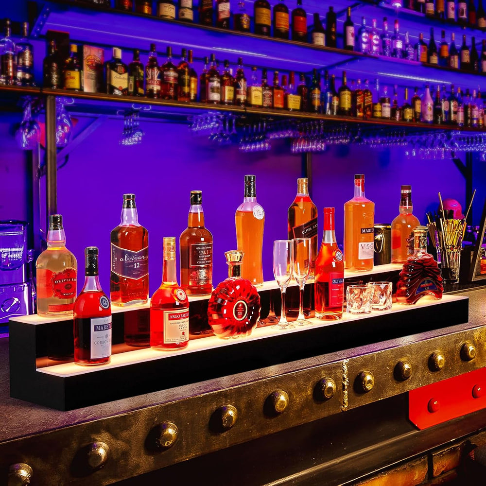60-Inch 2-Tier LED Liquor Bottle Display Shelf with Multicolor Lighting, RF R...