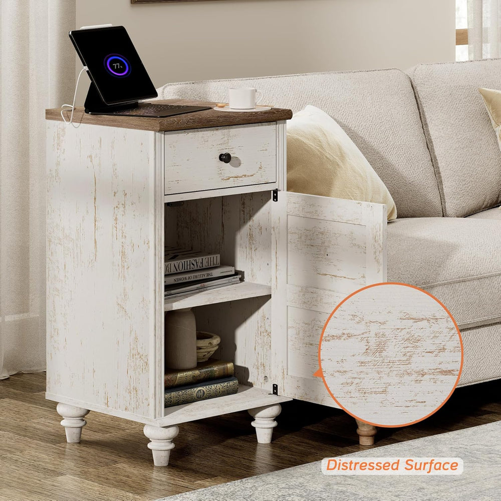 WAMPAT Set of 2 End Table with Charging Station, Wood Nightstands with Drawer...