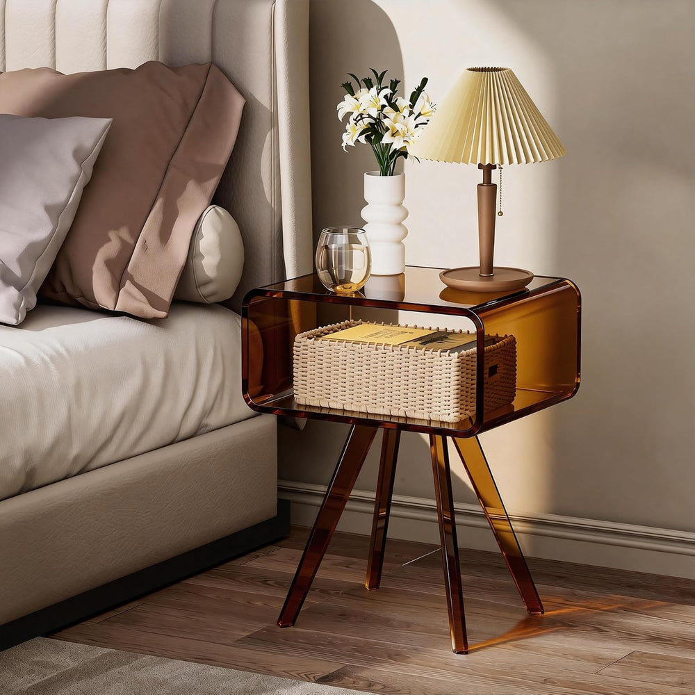 Acrylic Side Table, Acrylic Nightstand Bedside Table for Bedroom (Dark Brown,...