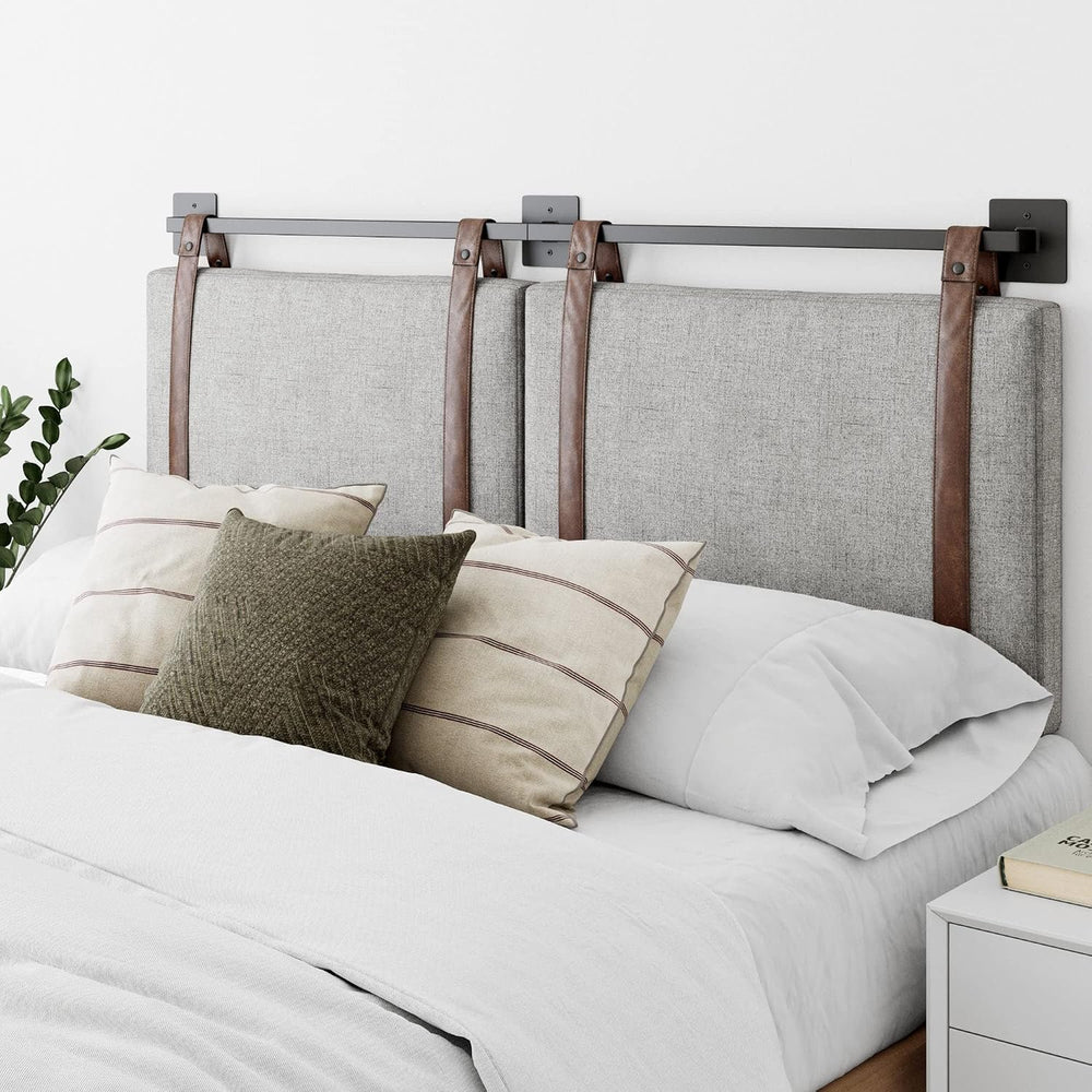 Nathan James Harlow Modern Wall Mount Hanging Headboard, King, Gray with Brow...