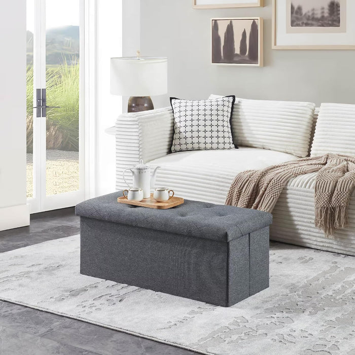 Folding Storage Ottoman Bench, Ottoman Foot Rest, End of Bed Bench, Storage Chest, for Living Room, Bedroom, Entryway, 35 Inches, Gray