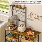 3IngSeagulls Bakers Rack with Power Outlet, Kitchen Microwave Stand with 10 S-shaped Hooks, 6-Tier Coffee Bar Station, Kitchen Storage Shelf Rack for Spices, Pots, Rustic Brown