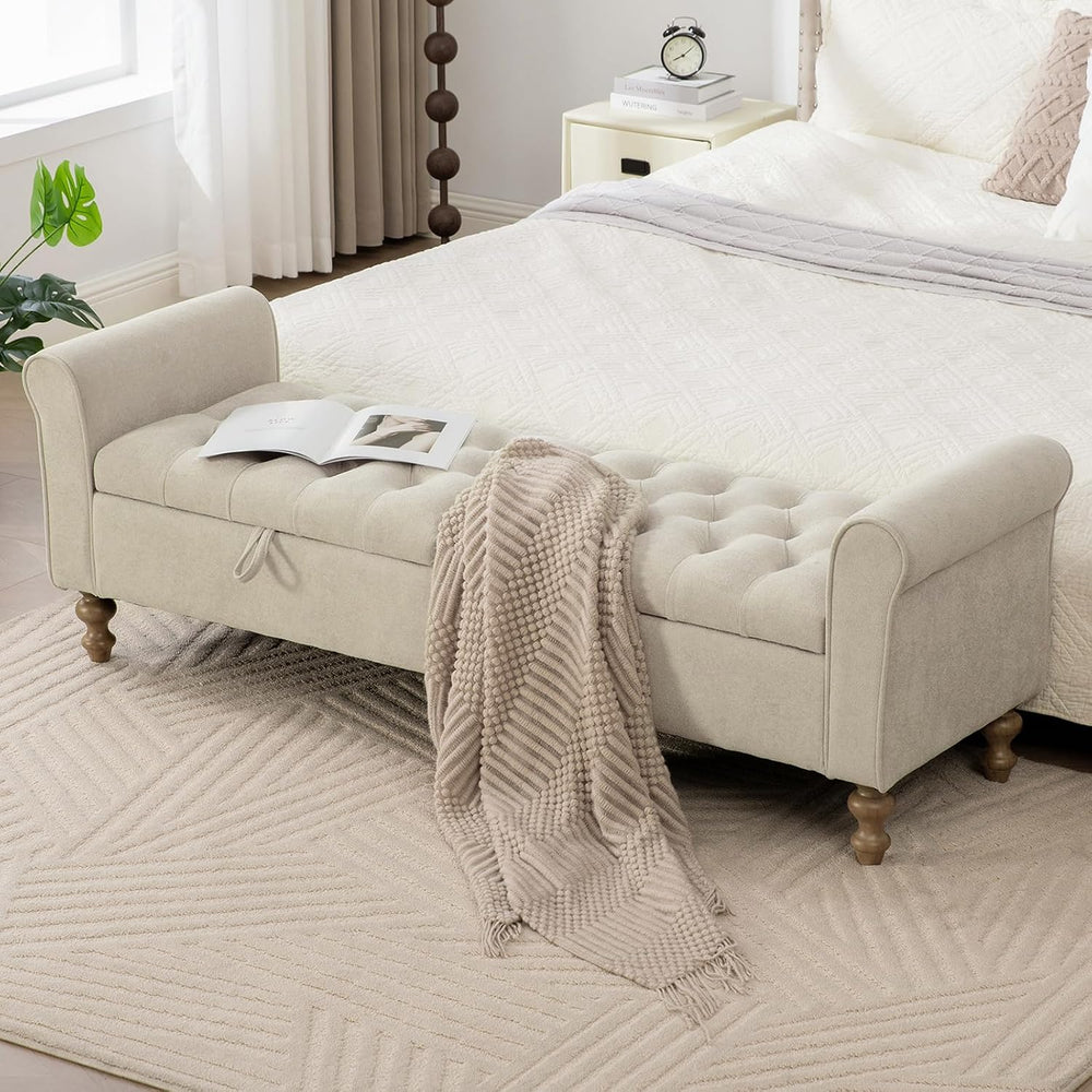 65" Oversize Storage Ottoman Bench, Fleece Upholstered End of Bed Benche...