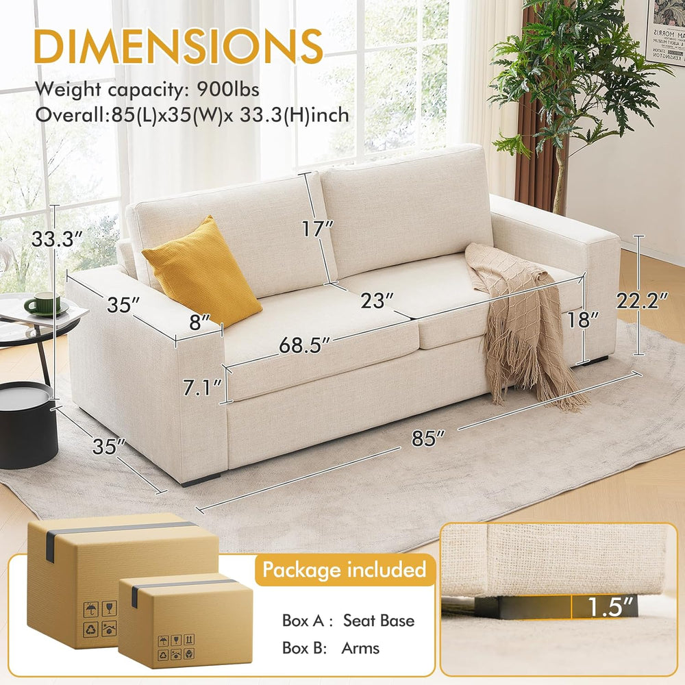 ELUCHANG Oversized 85'' Couches for Living Room, Modern 3-Seater Clou...