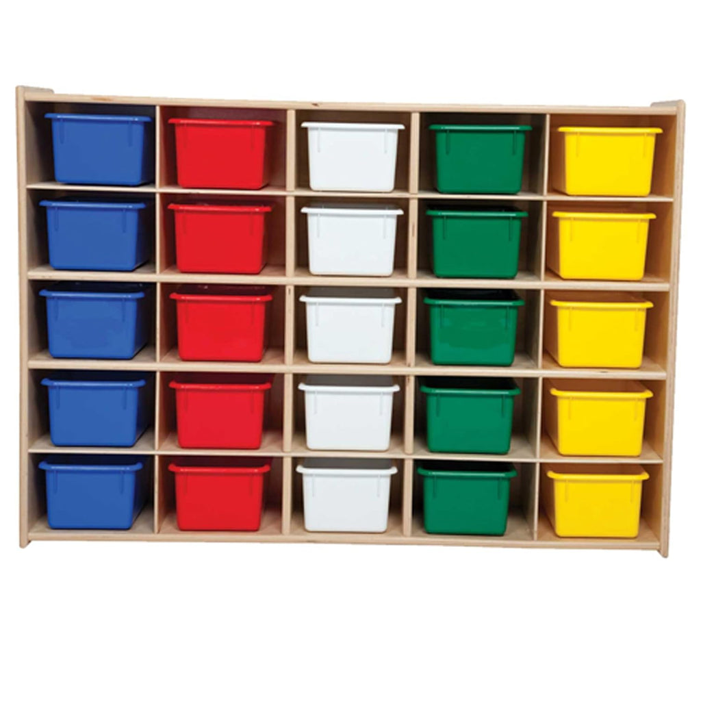 Contender 25 Cubbies Storage Cabinet with Assorted Color Trays, Kids Toys, Art and Craft Shelving Unit, Hardwood Shelf for Kindergarten, Homeschool, Office