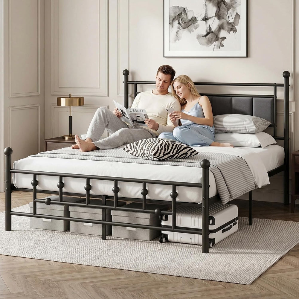 Velvet Upholstered Queen Bed Frame with Headboard