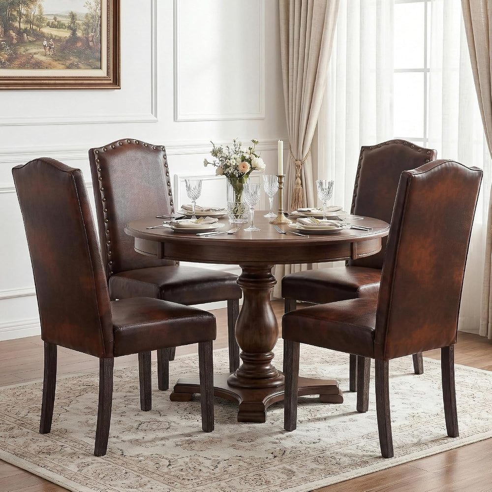 LSSBOUGHT Dining Chair Upholstered Parsons Kitchen Chair with Copper Nails an...