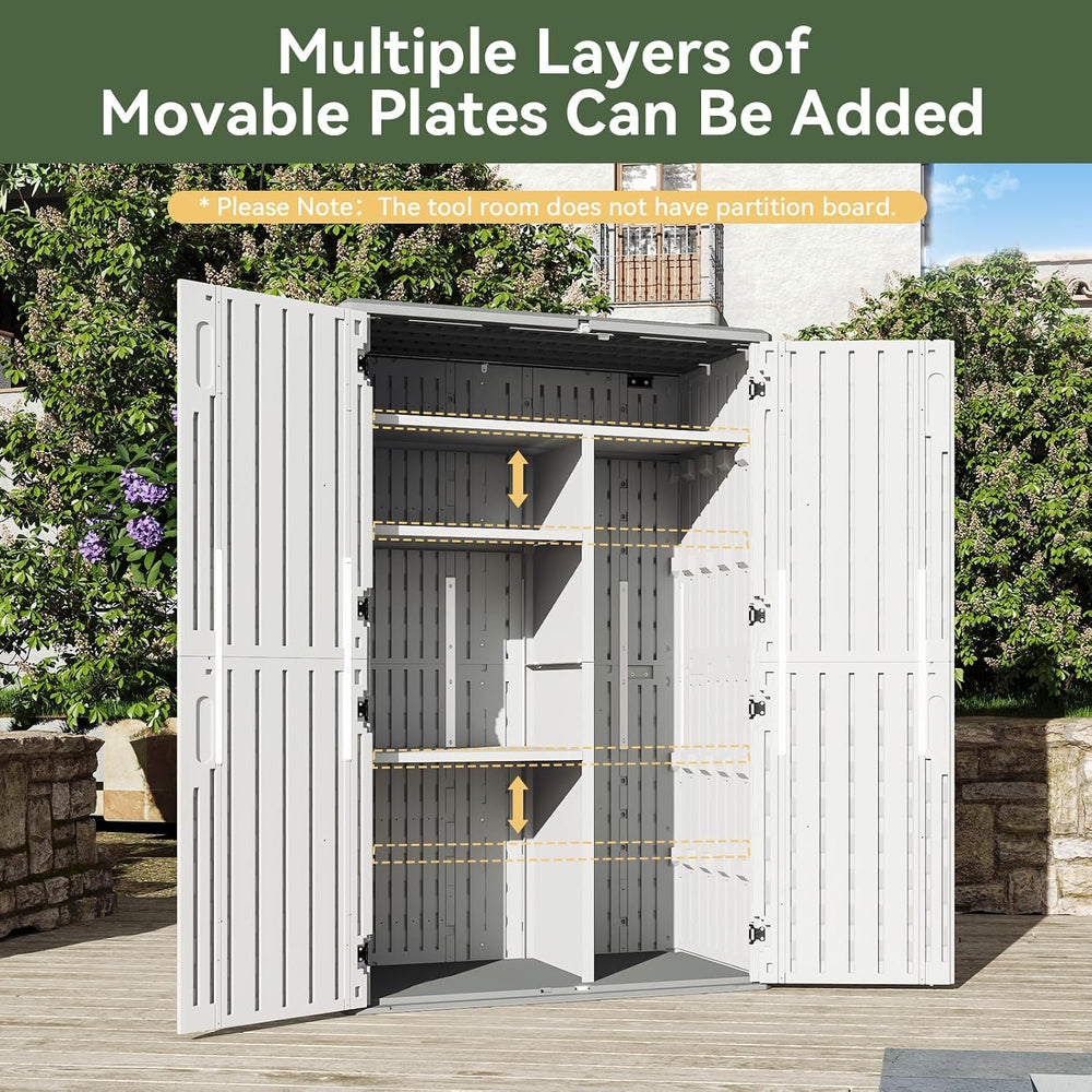 Aoxun Outdoor Storage Shed, 64 Cu.Ft Vertical Resin Sheds, White