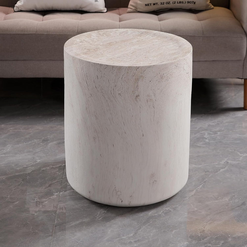 Light Travertine Finish Round Magnesium Oxide Side Table, 15.75 Inch Diameter...