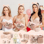 48 Pcs Sleepover Party Supplies Kit Bridesmaid Proposal Gifts Slumber Birthday Spa Party Favors Bow Headband Scrunchies Jewelry Case Makeup Bag Mirror for Gifts (Beige)