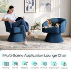 LINSY Swivel Barrel Chair, 360 Modern Swivel Accent Chair Boucle Swivel Chair Round Blue Velvet Chairs with Arms, Small Barrel Chair for Small Spaces Bedroom Living Room