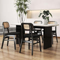 Black Rattan Dining Chairs Set of 4 Lambswool Dining Room Chairs Natural Wooden Kitchen Chairs Farmhouse Boho