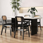 Black Rattan Dining Chairs Set of 4 Lambswool Dining Room Chairs Natural Wooden Kitchen Chairs Farmhouse Boho