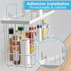 2 Pack Cabinet Organizer Storage, Over Cabinet Door Organizer with 2 Adhesive, 2 Sponges, 4 Hooks, No Drilling Space Saver Lid Organizers Inside Cabinet for Kitchen Office Bedroom (Small, Medium)