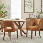 VKNOW Wooden Dining Chairs Set of 6, Modern Fabric Upholstered Dining Room Chair Kitchen Chairs, Farmhouse Dinner Chair for Kitchen Dining Room, Orange