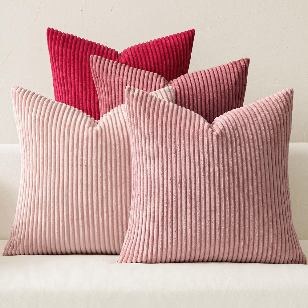 MIULEE Soft Corduroy Decorative Throw Pillow Covers Pink Series 18x18