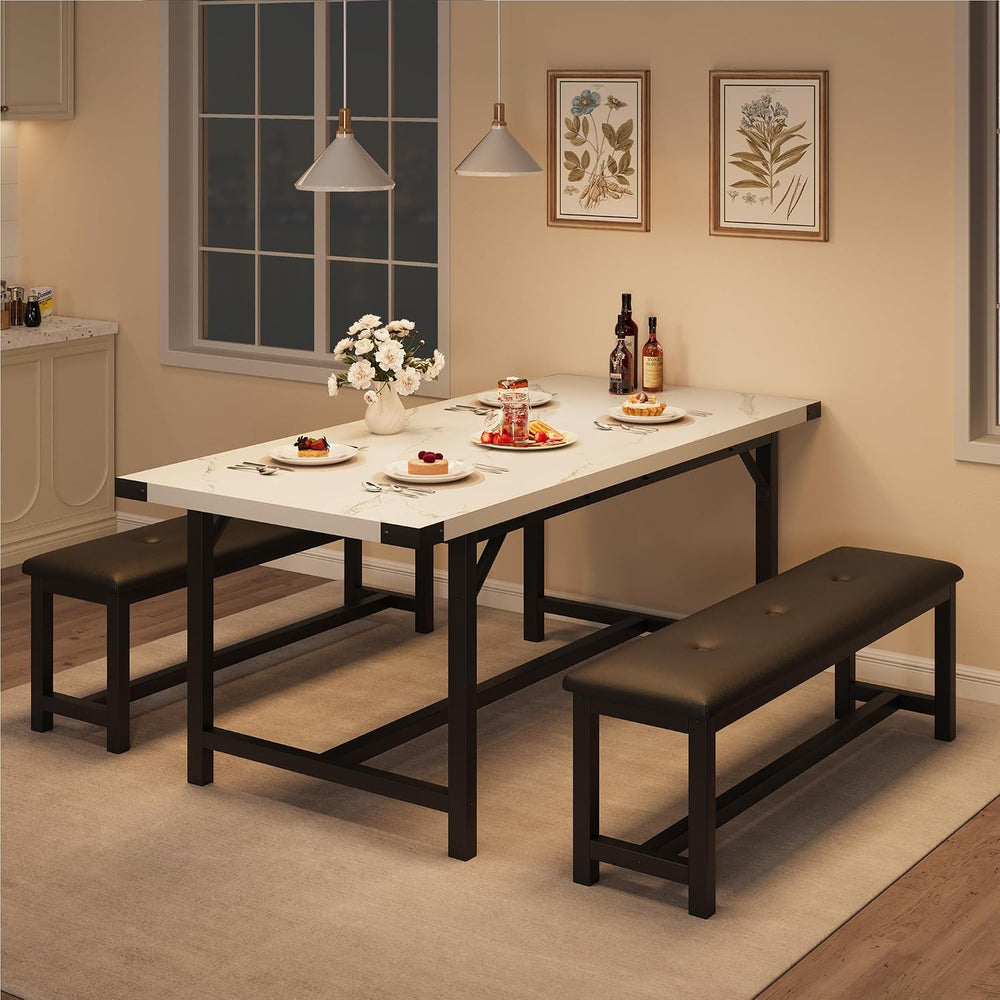 Garvee 63 in Extendable Dining Table Set for 4-6 People, 3-Piece Kitchen Tabl...