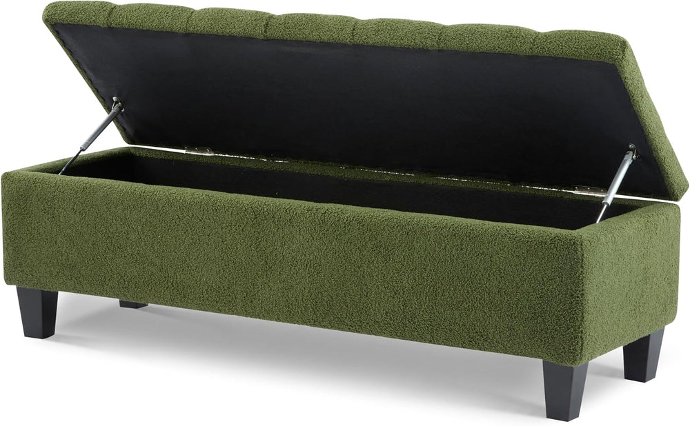 Christopher Knight Home Ottilie Boucle Fabric Storage Ottoman Bench, Wooden R...