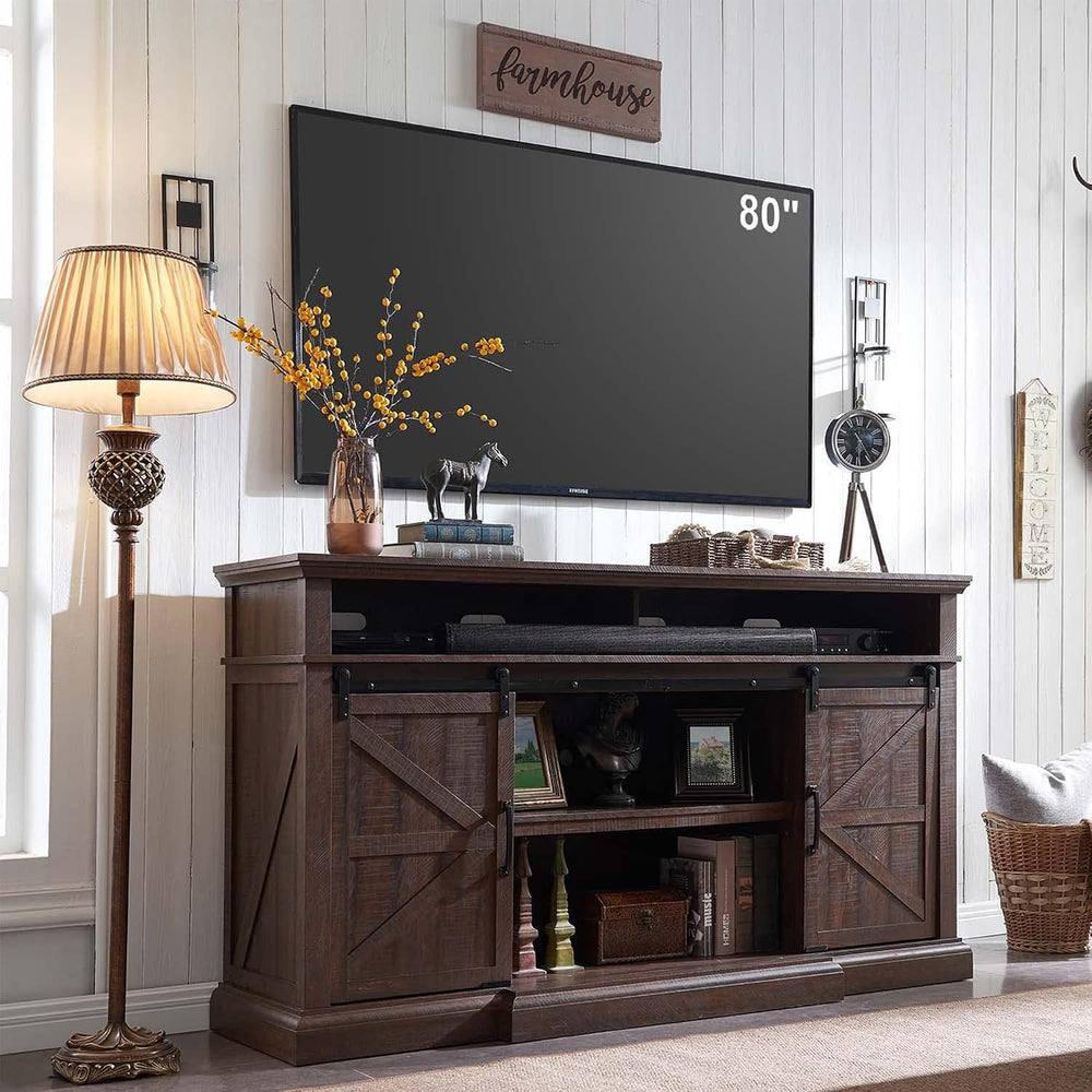 IFGET Farmhouse 80/75 inch TV Stand, 37.4" Tall Entertainment Center, Br...