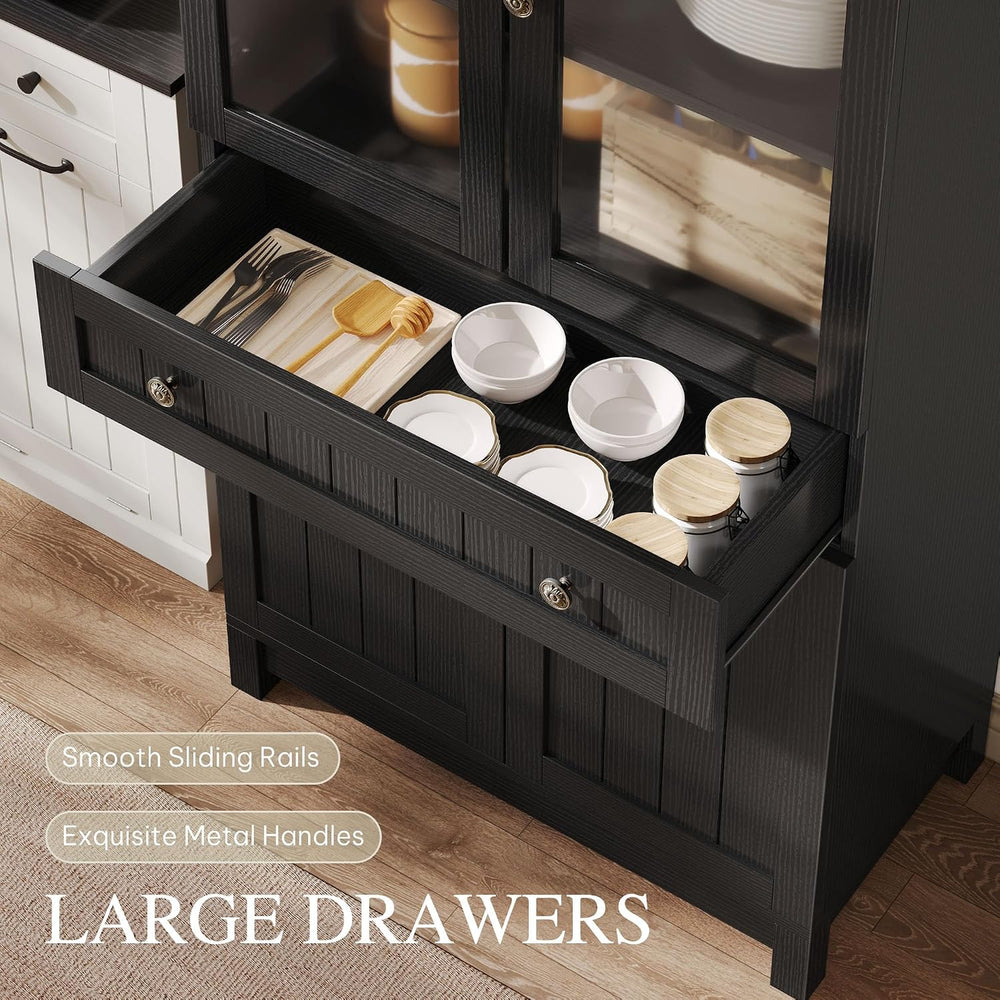 YITAHOME 71" Arched Pantry Cabinet with Glass Door, Shelves & Drawer...