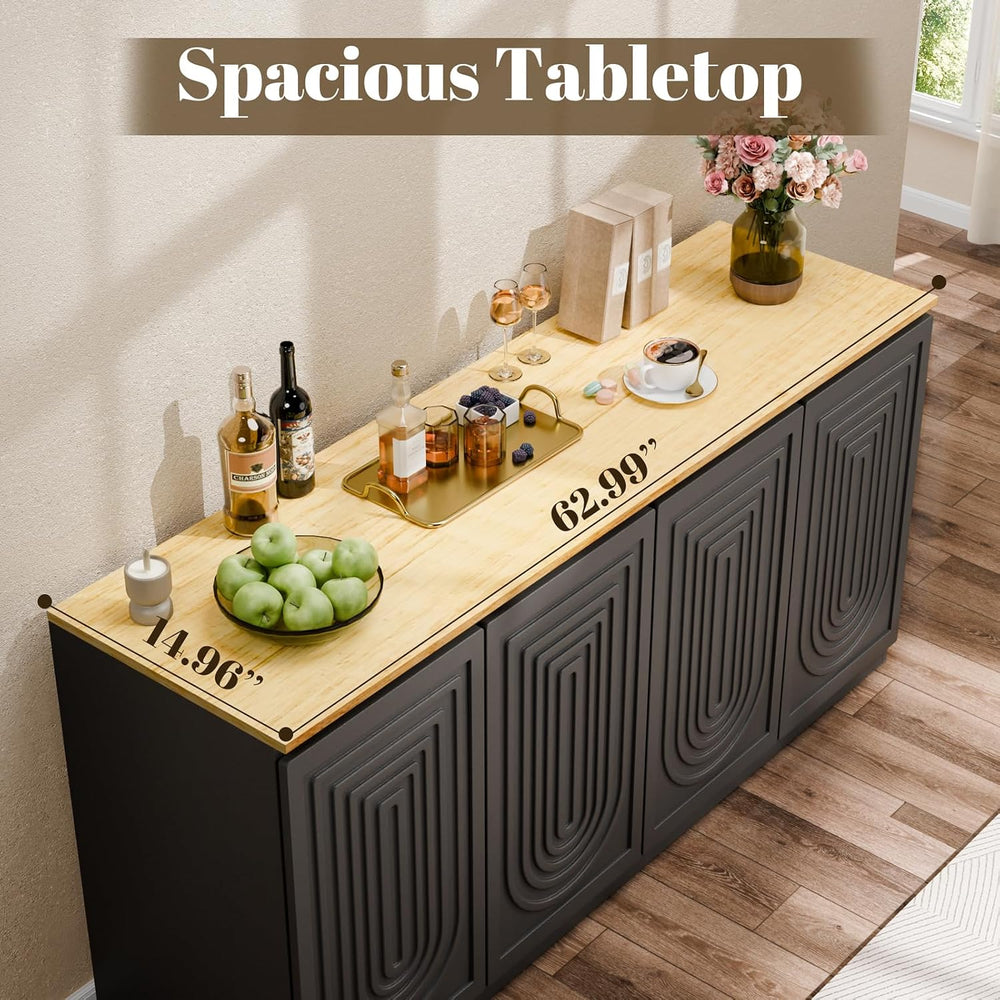 63" Fluted Sideboard Buffet Cabinet with Storage,Large Modern Accent cre...