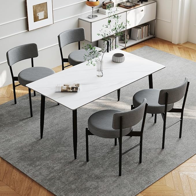 Giantex Boucle Dining Chairs Set of 2, Sherpa Upholstered Kitchen Chairs w/Cu...