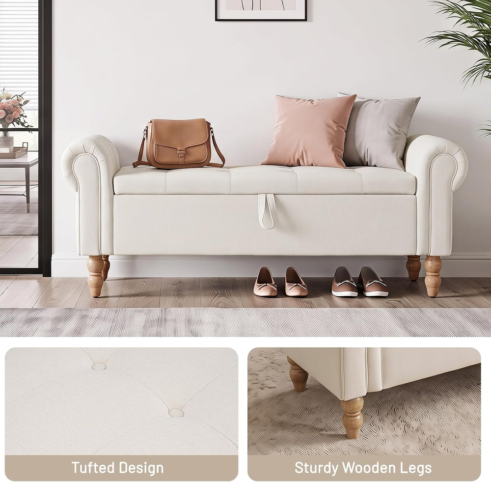 Furniliving 55” End of Bed Bench, Bedroom Bench with Button-Tufted, Large Uph...