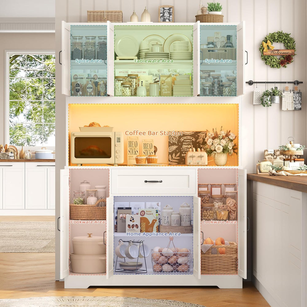 HITHOS 70" LED Kitchen Pantry Cabinet with Charging Station, 47" Wi...