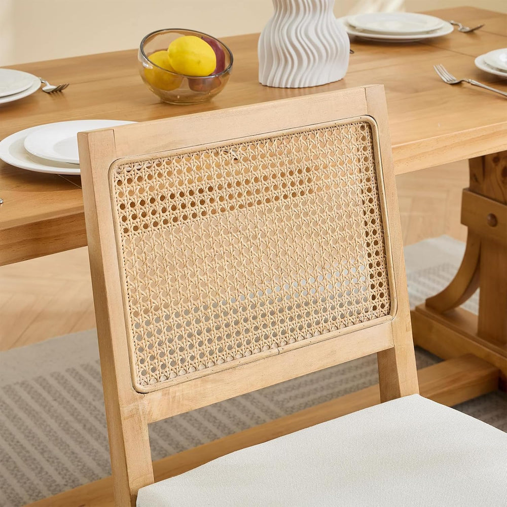 French Dining Chairs Set of 4,Farmhouse Upholstered Linen Chairs with Rattan ...