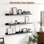 upsimples Floating Shelves for Wall, 35.5 Inch Shelves for Decor Storage Set of 6, Wall Mounted Wood Shelf for Bedroom, Living Room, Bathroom, Kitchen, Long Picture Ledge Shelves, Black