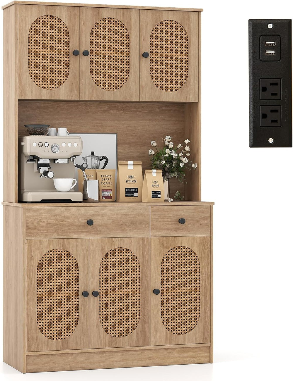 GOFLAME Kitchen Pantry Cabinet with Charging Station, 71" Tall Freestand...