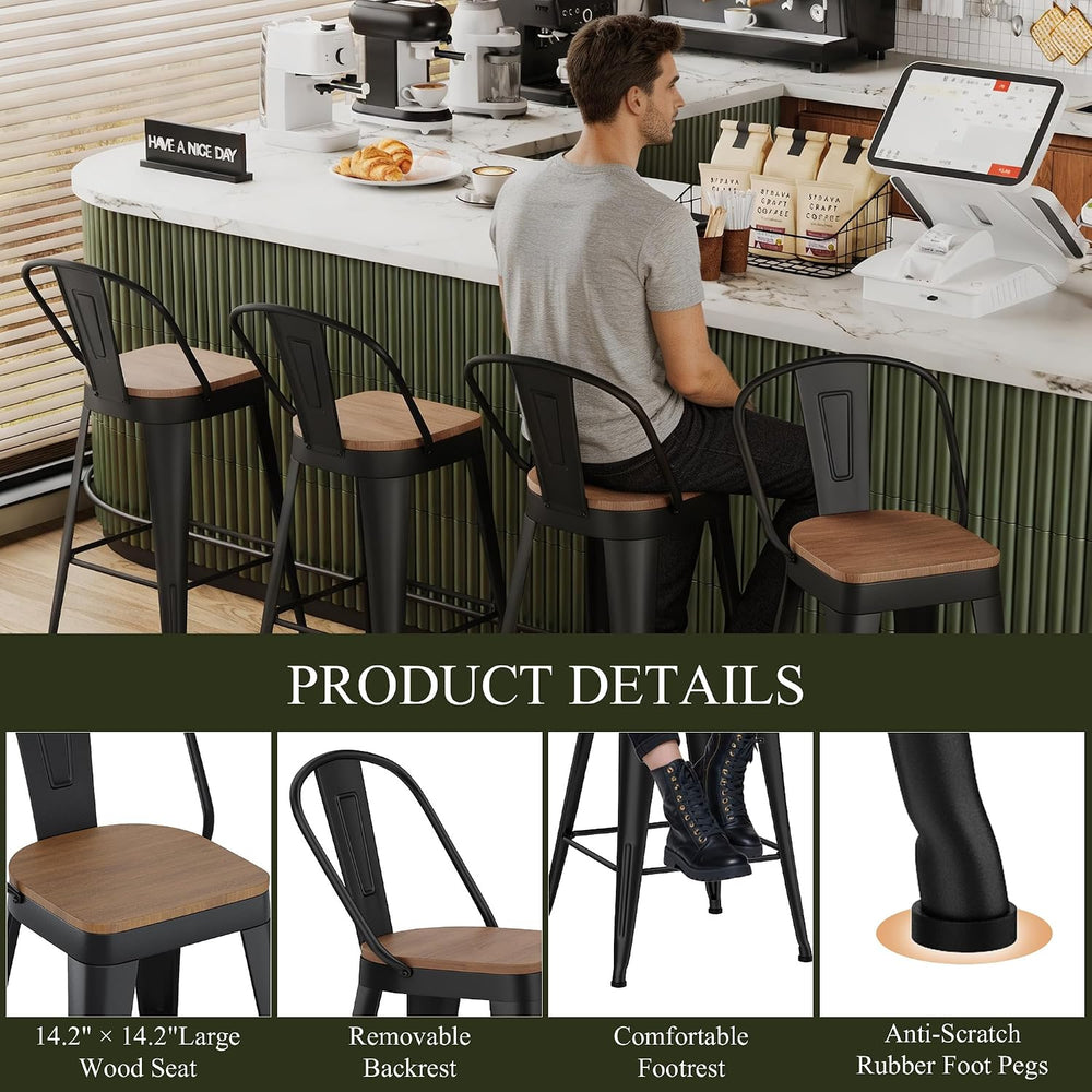 Aklaus Metal Bar Stools Set of 4,30 inch Barstools Bar Height Bar Stool with ...