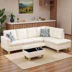 Sectional Couches for Living Room with Movable Chaise & Storage Ottoman - 97.5" Leather L Shaped Couches for Living Room Apartment, 4 Seat Home Furniture Modular Sectional Sofas, White